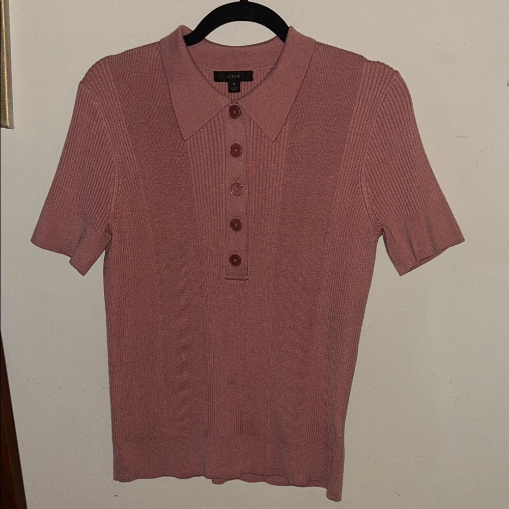 J. Crew Dusty Rose Ribbed Polo Short Sleeve Top